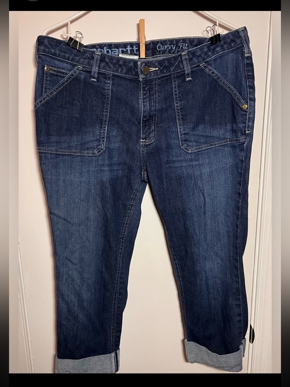 Carhartt Curvy Fit Cropped Cuffed Utility Jeans Dark Wash